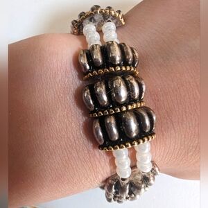 Wavy Chrome ⬤ Thick beaded vintage bracelet-Handmade